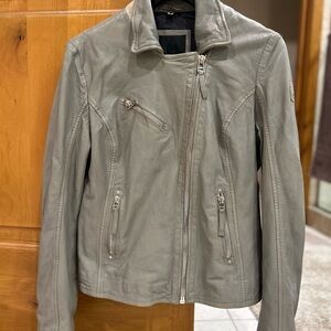 Gray Leather Jacket with Heart Design